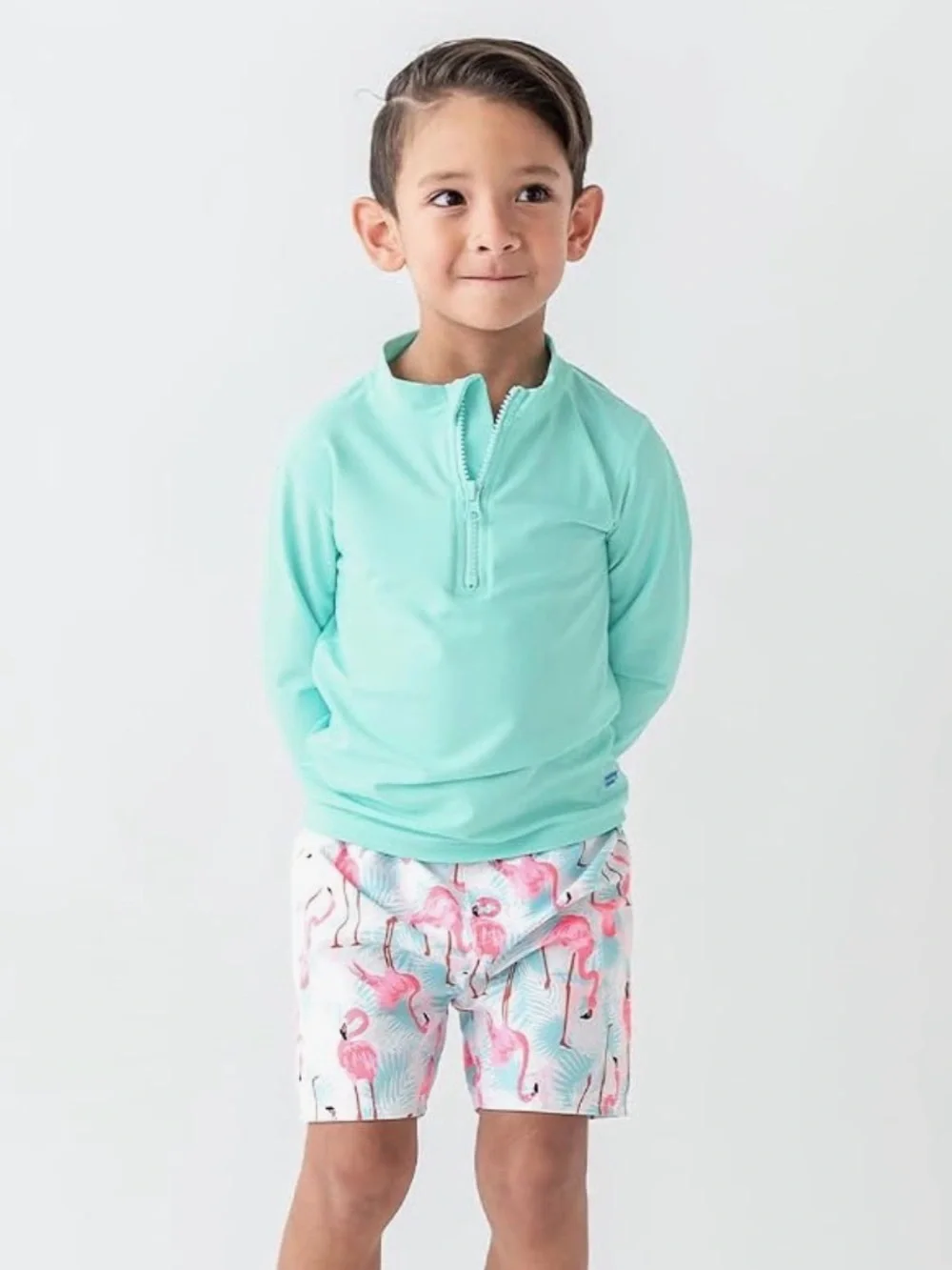 RUGGED BUTTS 4T BOYS FLAMINGO SWIM TRUNKS UPF 50+